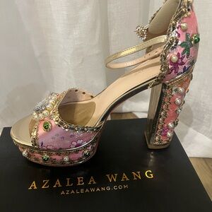 Azalea Wang Pink and Gold Embellished Heels